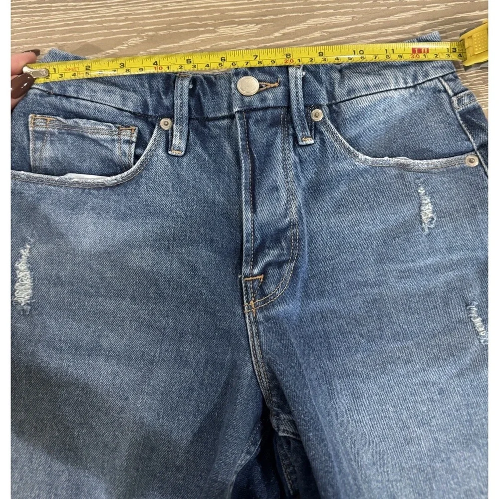 Good American Distressed Denim Cutoff Shorts Size 0/25 High Rise Frayed Hem